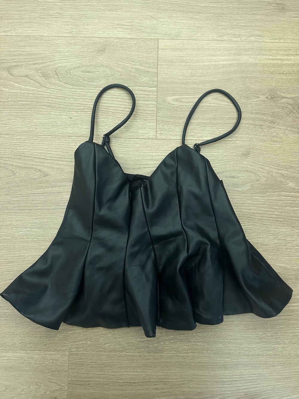 Vici Black Faux-Leather Flared Camisole